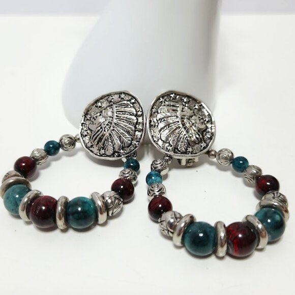 Indian Chief Headdress Clip On Earrings. - Picture 2 of 4